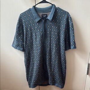 Abercrombie & Fitch Blue Argyle Knit Polo Cardigan